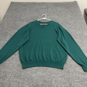 FX Fusion Sweater Mens L Green Cotton Knit V-Neck Casual Classic